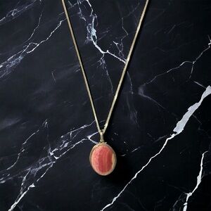 Vtg Sterling Silver & 59 Ct Rhodochrosite Cab Pendant Italian Chain Necklace 24”